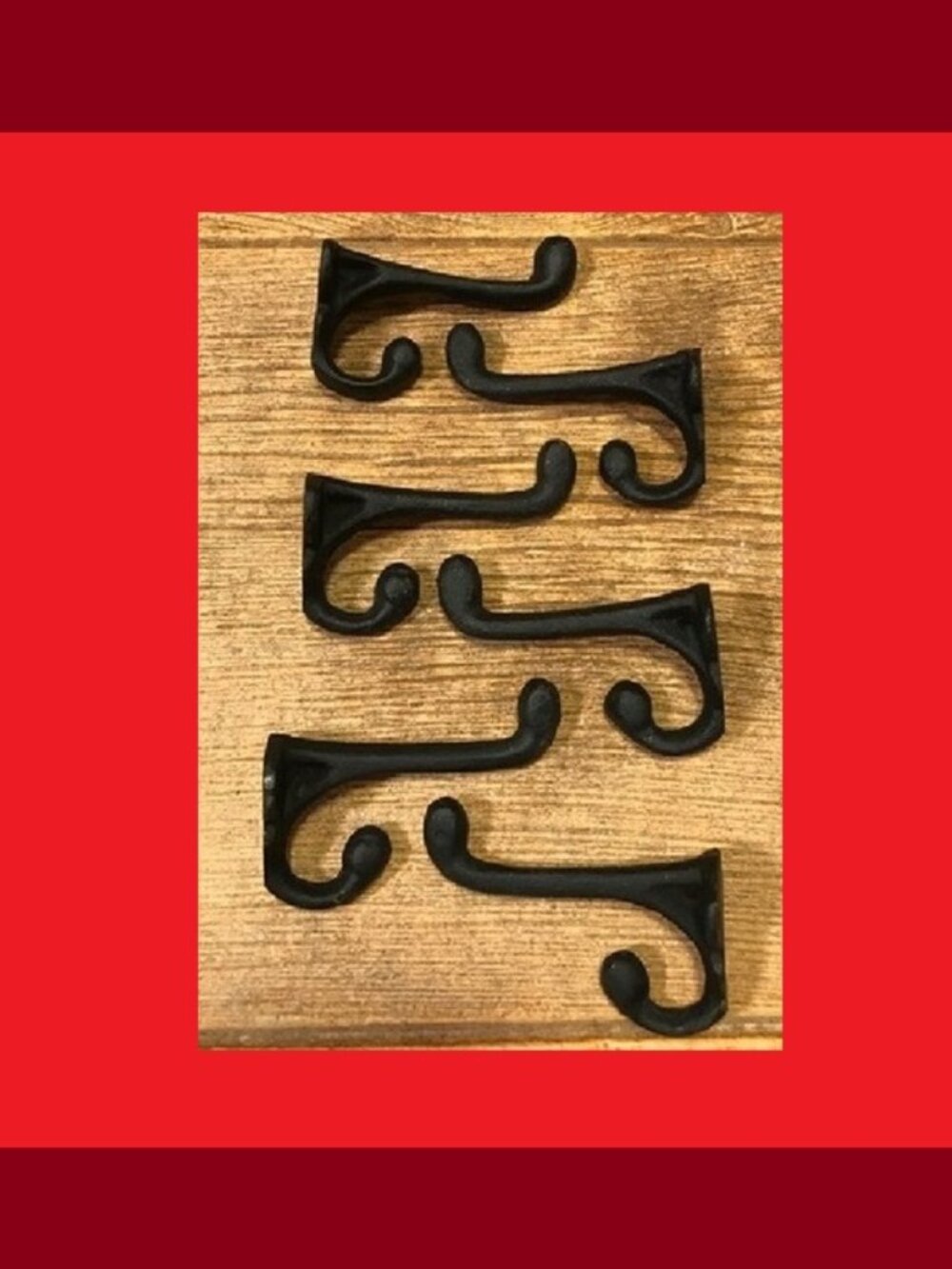 Six (6) Cast Iron Black 2 3/4" tall Double Wall Hooks Set of Six (6) 0170-01202